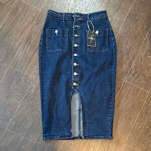 Denim Button-Front Midi Skirt